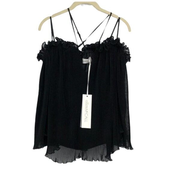 NWT Alice McCall black pleated chiffon ruffle “What  Do You Mean” top - Picture 3 of 16